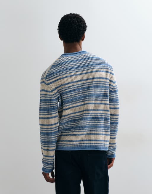 Abercrombie & Fitch stickad tröja med mock neck i blå multirand, 3 av 5