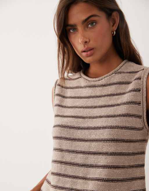 Abercrombie & Fitch stickad väst i beige rand, 4 av 4