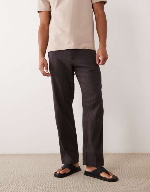 brown linen dress pants Men's Brown Belted Linen Blend Pants - Wessi – Wessi main image 0