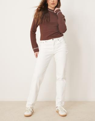 Abercrombie & Fitch - Straight Jeans in Weiß mit mittelhohem Bund