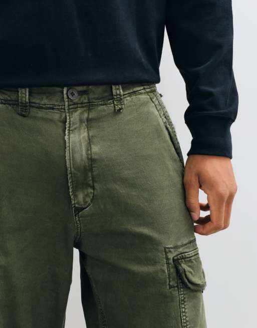Abercrombie & Fitch straight leg cotton cargo trouser in khaki, 3 of 5