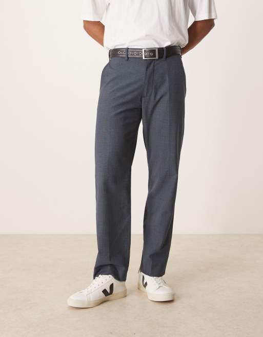 Abercrombie & Fitch straight leg relaxed tailored trousers in navy check, 2 of 5