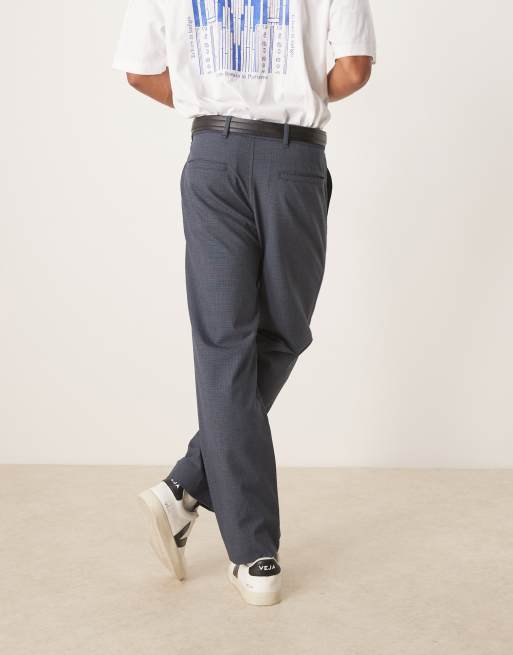 Abercrombie & Fitch straight leg relaxed tailored trousers in navy check, 4 of 5
