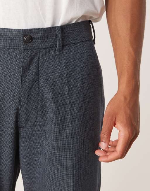 Abercrombie & Fitch straight leg relaxed tailored trousers in navy check, 5 of 5