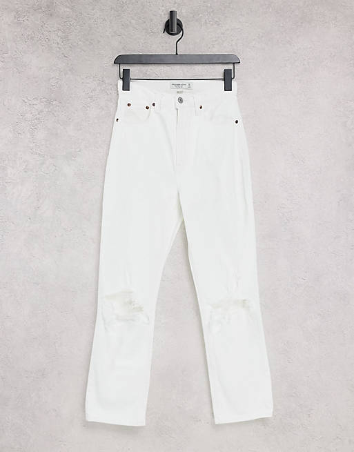 Abercrombie & Fitch straight leg ripped jeans in white