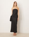 [Abercrombie & Fitch] Abercrombie & Fitch strapless bow detail maxi dress in black-Pink 2XS BLACK