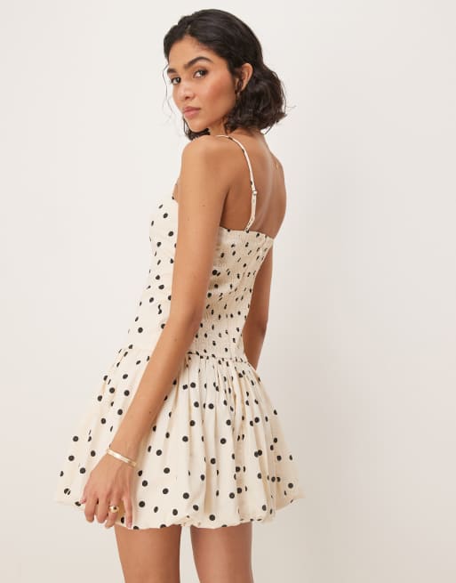 Abercrombie & Fitch strapless bubble mini dress in black dot