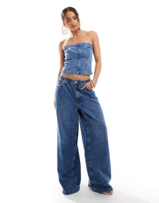 Abercrombie & Fitch strapless denim corset top in mid wash, 2 of 4