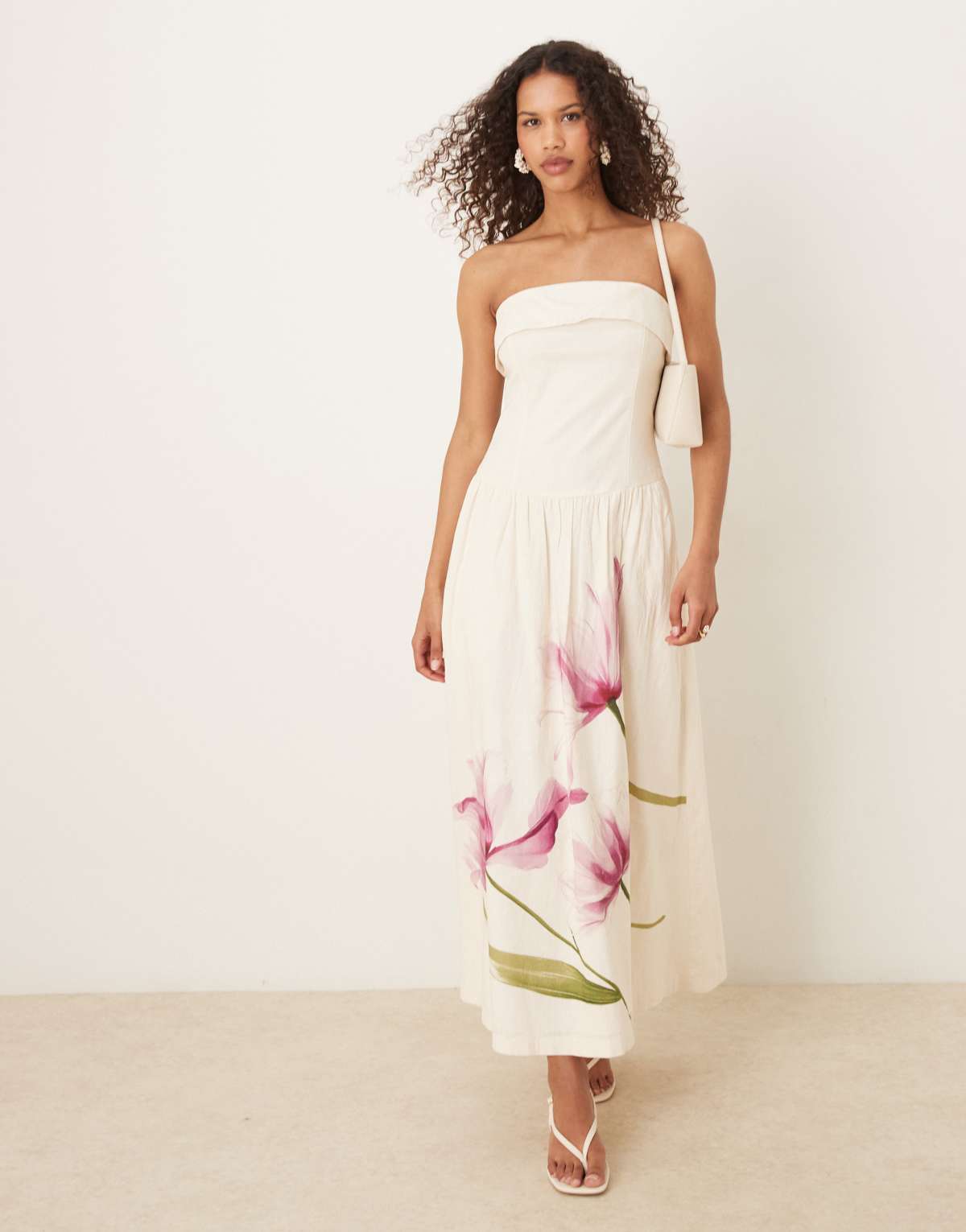 Abercrombie & Fitch strapless drop waist midi dress in cream floral