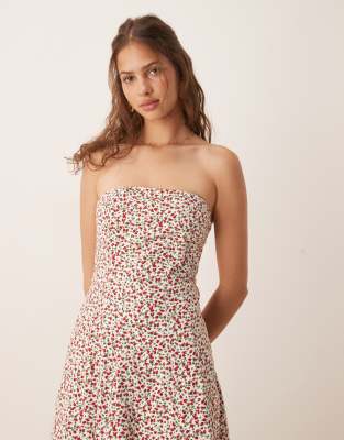 Abercrombie & Fitch Strapless Flare Midi Dress In Blue