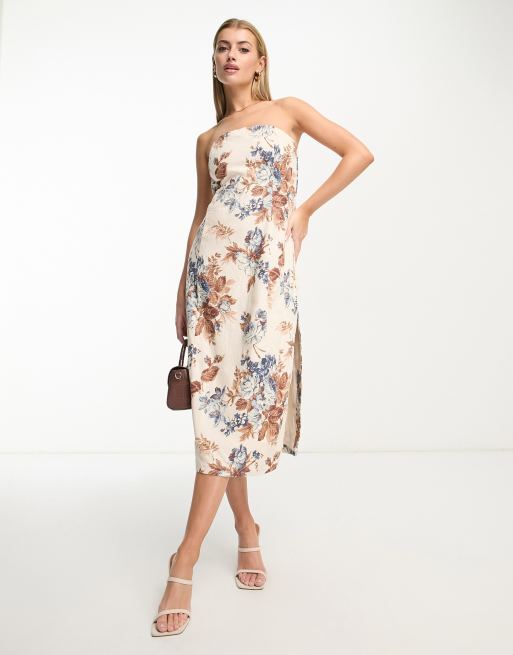 Abercrombie Fitch strapless floral midi dress in cream