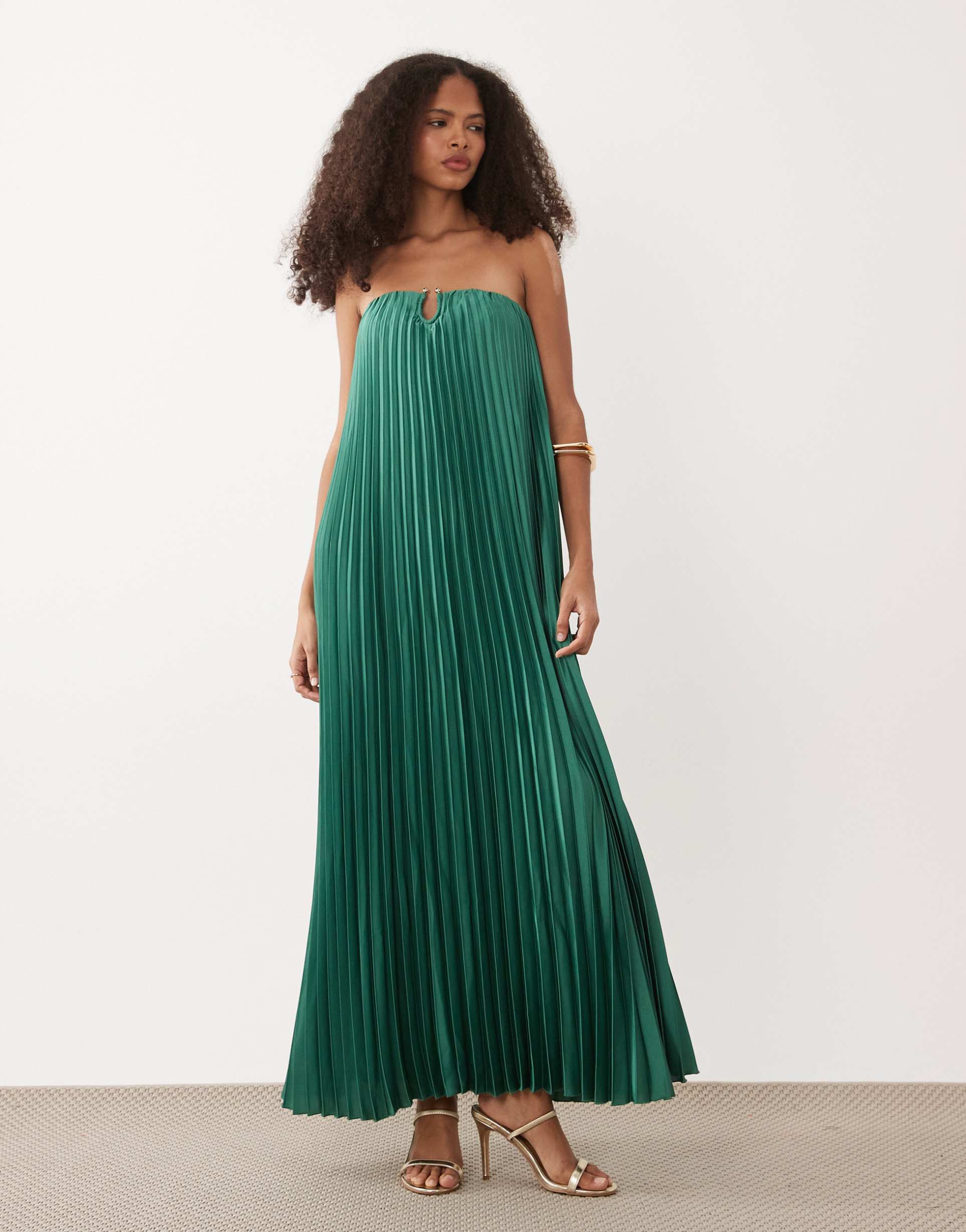 abercrombie & fitch strapless flowy maxi dress in green