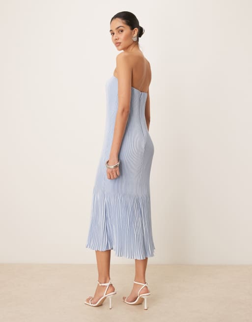 Abercrombie Fitch strapless giselle pleat maxi dress in blue