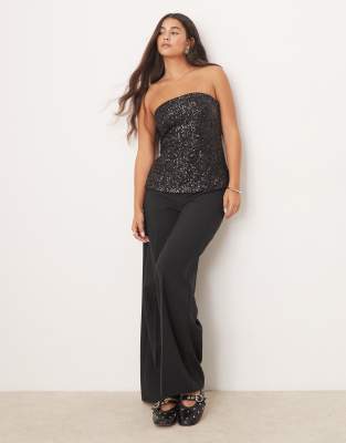 Abercrombie & Fitch Strapless Longline Sequin Tube Top In Black
