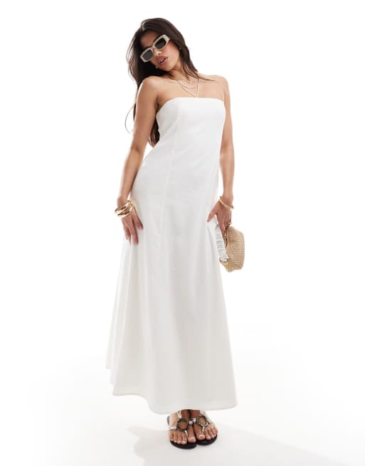 Abercrombie & Fitch - Strapless maxi jurk van linnenmix in wit