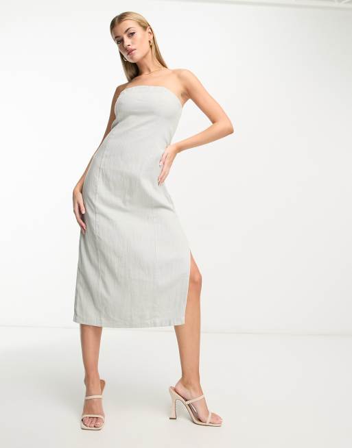 Abercrombie & Fitch strapless midi dress in grey/blue
