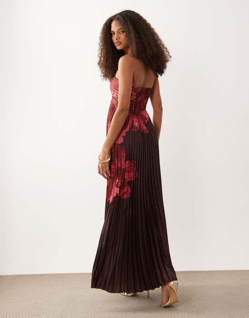 andrea floral applique pleated chiffon maxi dress A1396