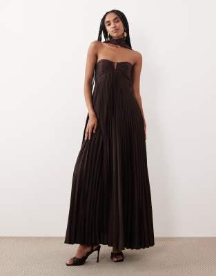Abercrombie & Fitch Strapless Scarf Babydoll Maxi Dress In Brown