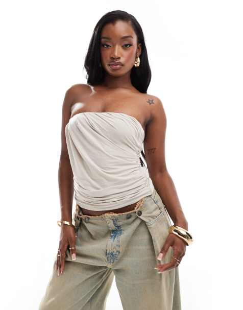 Abercrombie & Fitch strapless soft matte tube top in grey/brown - view 1