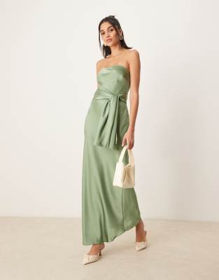 strapless tie detail maxi dress in sage-Green