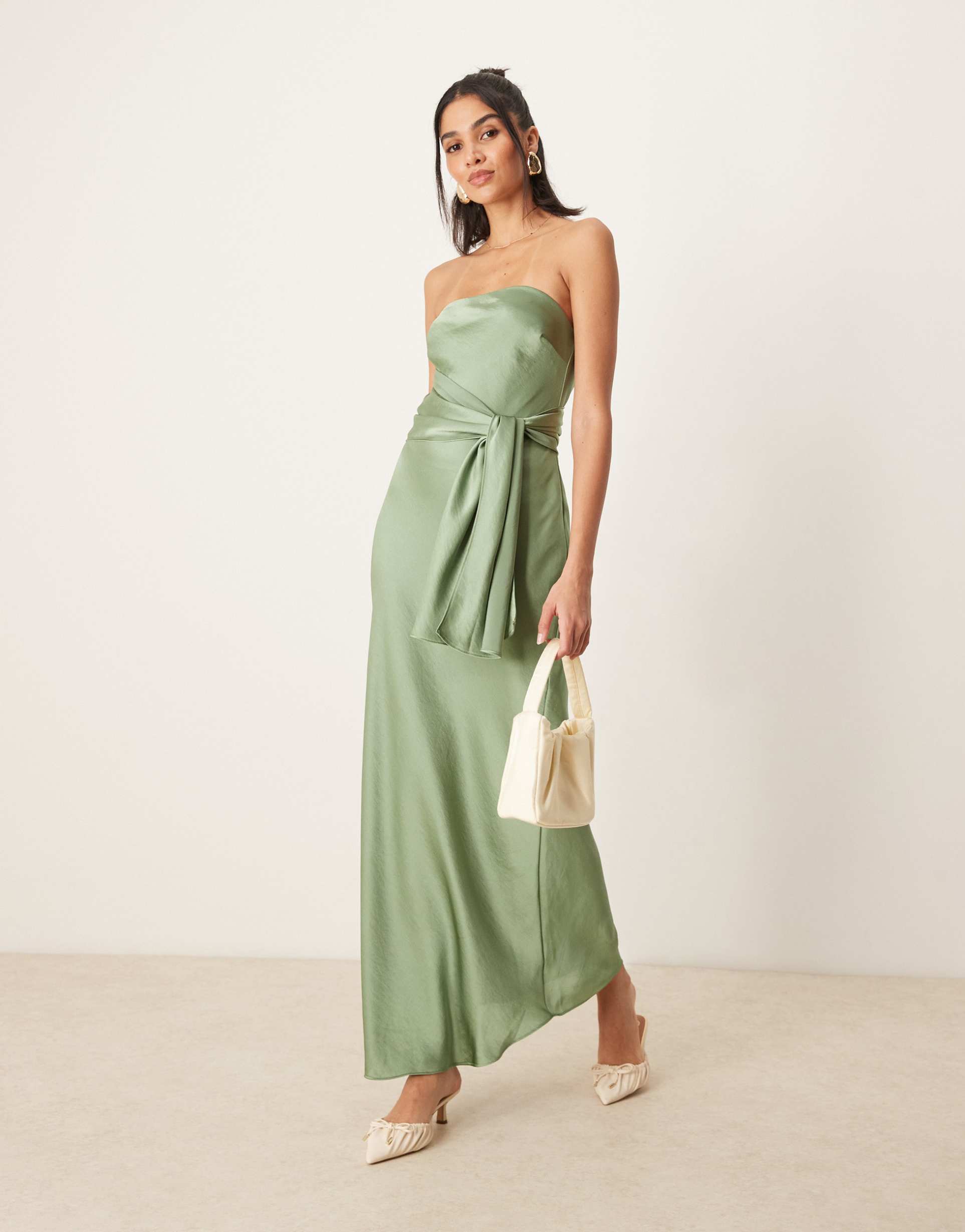 abercrombie & fitch strapless tie detail maxi dress in sage