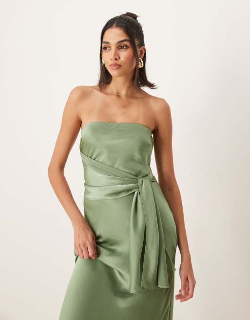Abercrombie & Fitch strapless tie detail maxi dress in sage | ASOS