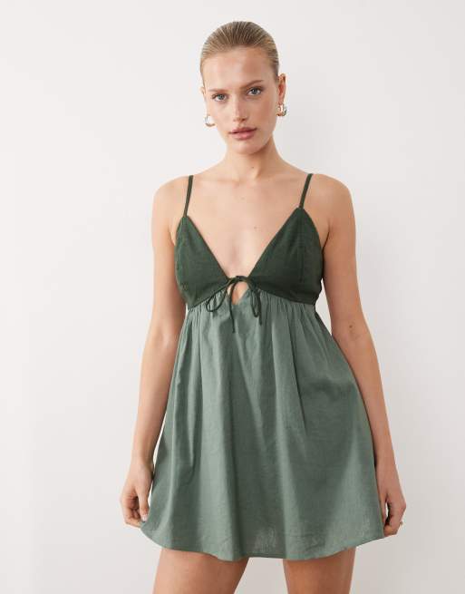 green flowy mini dress Green Satin Off Shoulder Short Sleeves Party Dress, Long Green Satin P –  Cutedressy