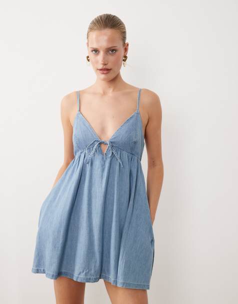 Abercrombie & Fitch strappy flowy mini dress skort with built-in bra in light blue - view 1