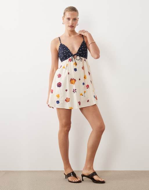 Abercrombie & Fitch strappy flowy mini dress with built in bra and skort in  floral print | ASOS