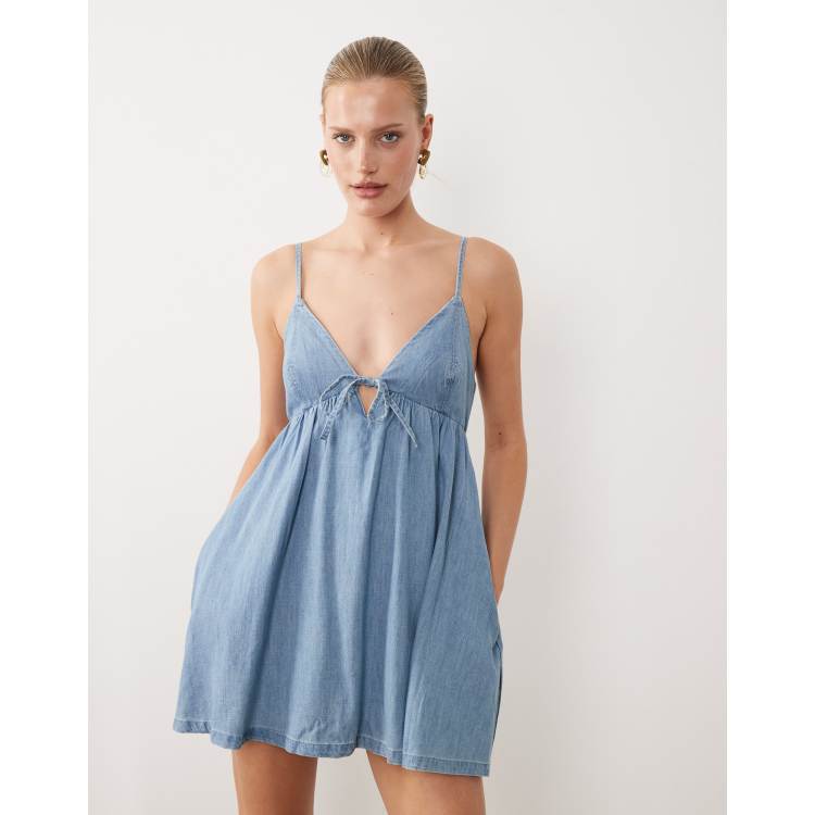 light blue mini dress flowy Bella Strapless Babydoll Mini Dress