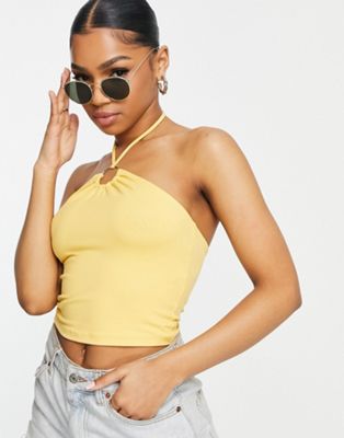 Abercrombie & Fitch strappy keyhole halter top in yellow | ASOS