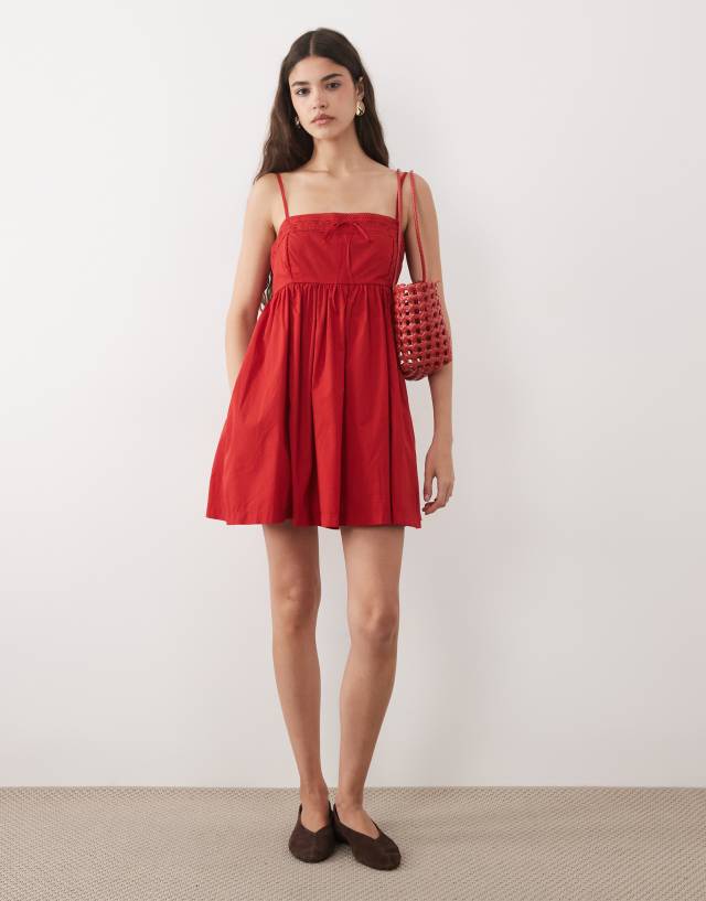 Abercrombie & Fitch strappy square neck babydoll mini dress in red