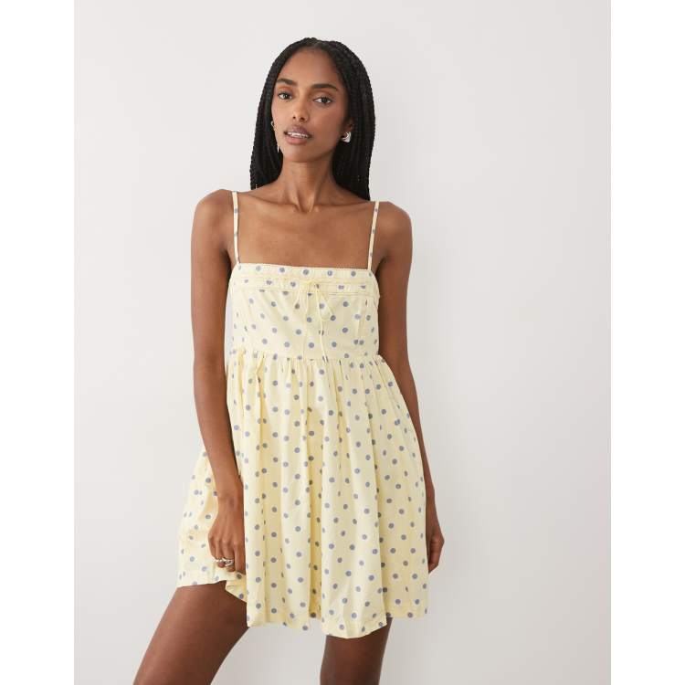 yellow polka dot mini dress Billy Yellow Polka Dot Cowl Mesh Mini Dress - US 14