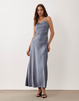 Abercrombie & Fitch Strappy Square Neck Maxi Dress In Gray