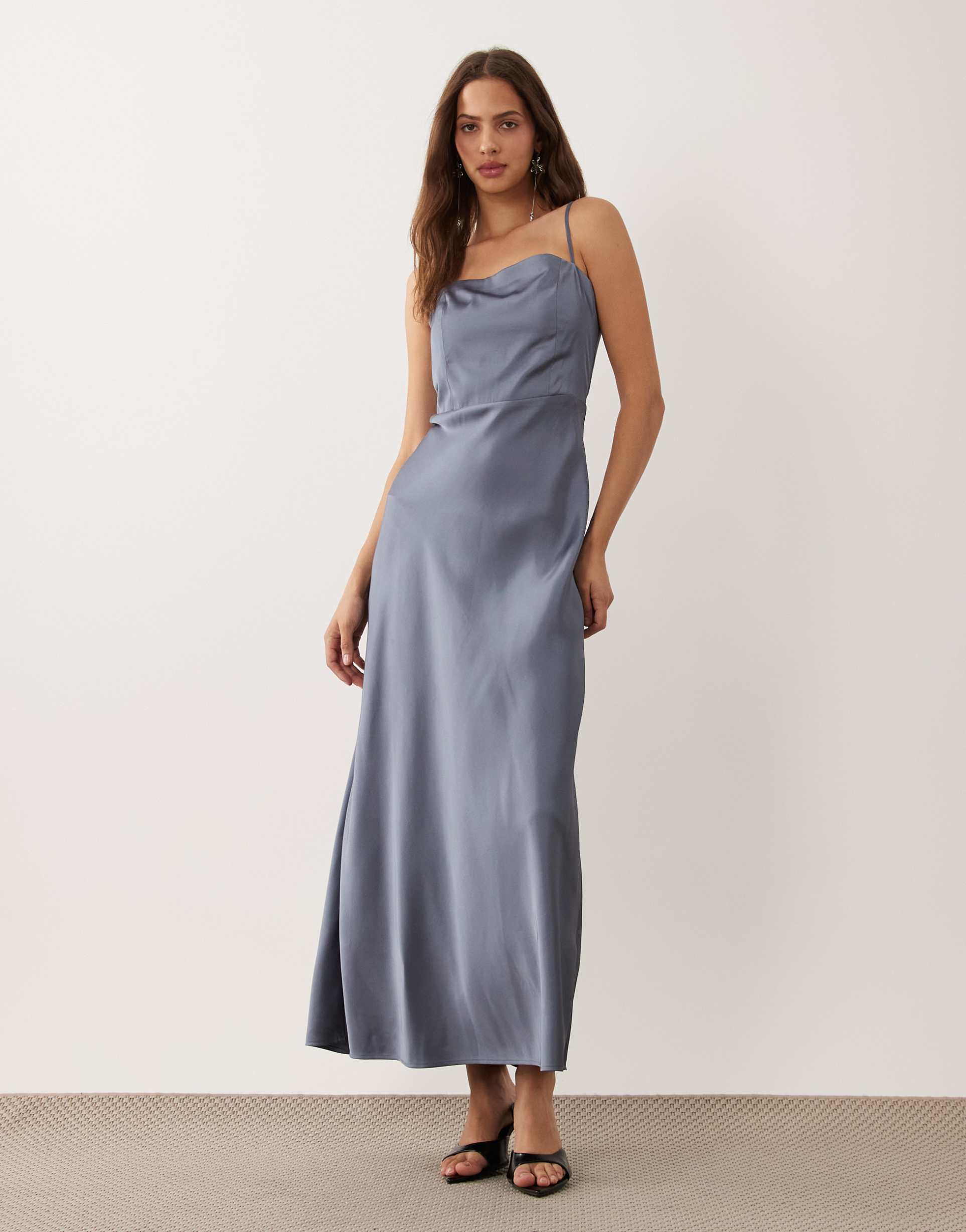 abercrombie & fitch strappy square neck maxi dress in petrol blue