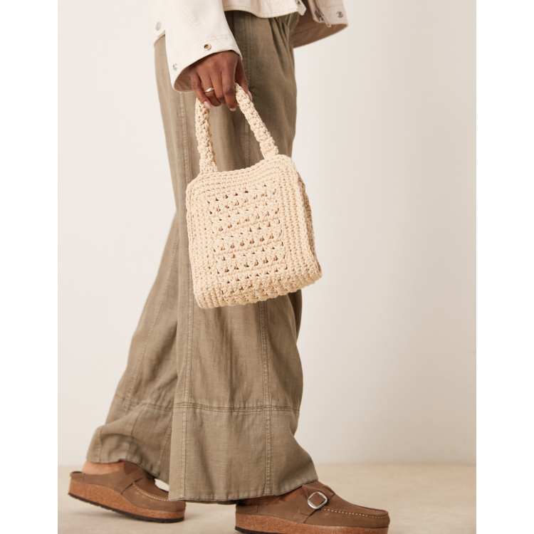 Abercrombie & Fitch straw holiday tote bag in neutral stripe | ASOS