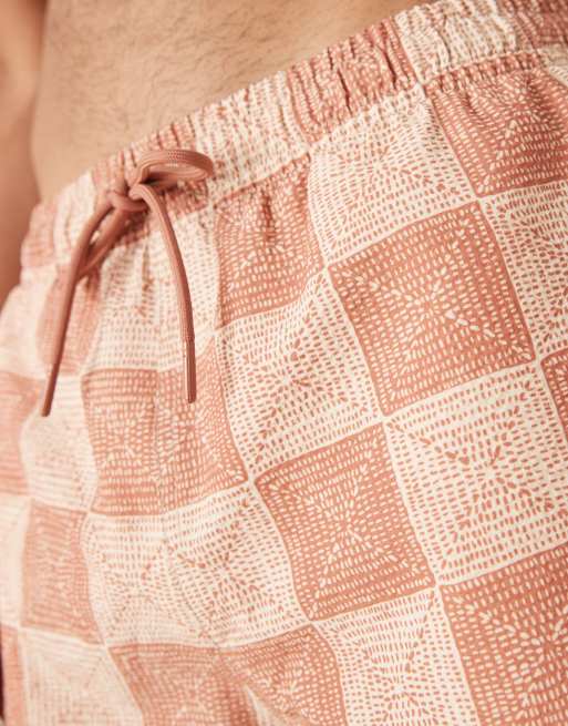 Abercrombie & Fitch stretch swim wear short in brown grid print, 2 of 4