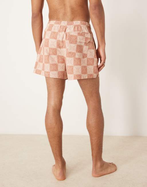 Abercrombie & Fitch stretch swim wear short in brown grid print, 4 of 4