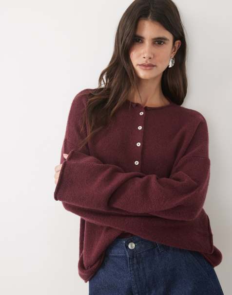 Abercrombie & Fitch Strick-Cardigan aus Wollmix mit Stehkragen in Burgunderrot - view 1
