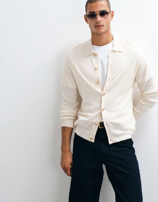 Abercrombie & Fitch Strick-Cardigan mit Kragen in Cremeweiß, 4 von 5