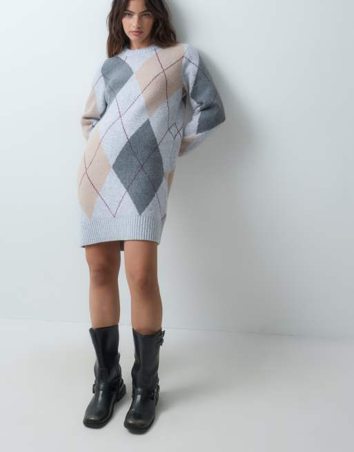 Abercrombie & Fitch Strick-Pulloverkleid in Cremeweiß mit Argyle-Muster, 4 von 5