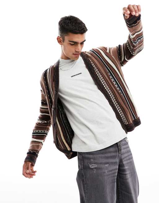Abercrombie & Fitch – Strickjacke aus Jacquard in Braun mit Streifen