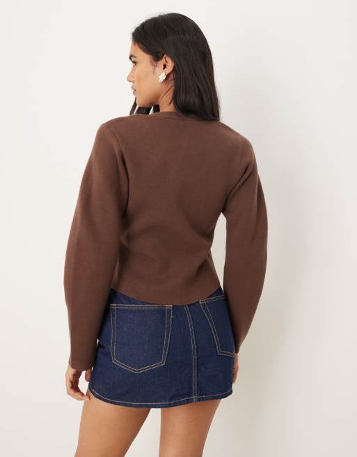 Abercrombie & Fitch – Strickjacke mit abgerundeten Ärmeln in Braun, 3 von 4