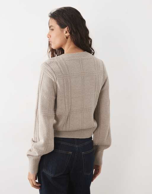 Abercrombie & Fitch Strickjacke mit Rundhalsausschnitt in Cremeweiß, 4 von 4