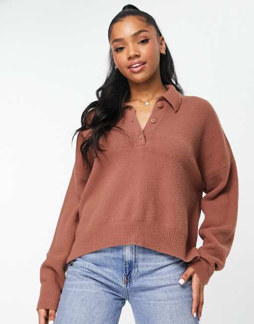 Abercrombie & Fitch – Strickpullover in Braun mit Kragendetail