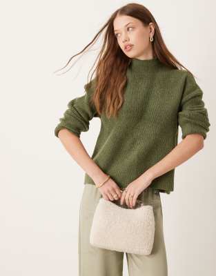 Abercrombie & Fitch - Strickpullover in Khaki mit Stehkragen-Grün