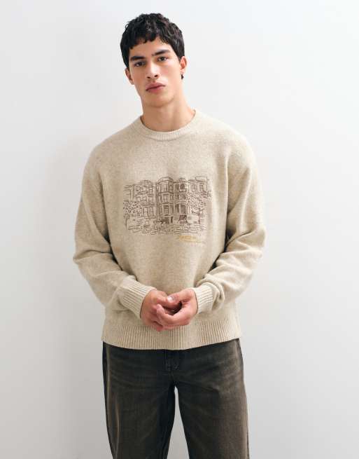 Abercrombie & Fitch Strickpullover mit Boston-Grafik und Rundhalsausschnitt in Cremeweiß, 4 von 10
