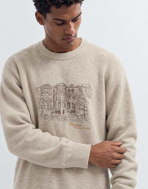 Abercrombie & Fitch Strickpullover mit Boston-Grafik und Rundhalsausschnitt in Cremeweiß, 6 von 10