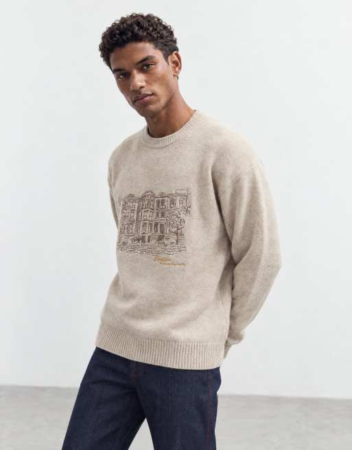 Abercrombie & Fitch Strickpullover mit Boston-Grafik und Rundhalsausschnitt in Cremeweiß, 7 von 10