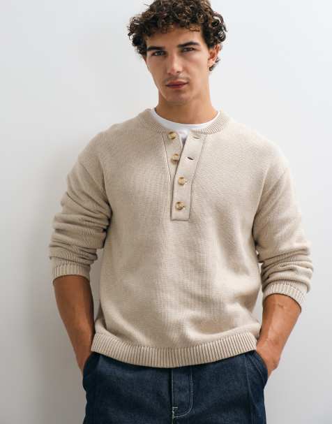 Abercrombie & Fitch Strickpullover mit Henley-Ausschnitt in Cremeweiß - view 1